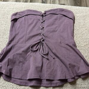 Express strapless peplum top with tie front